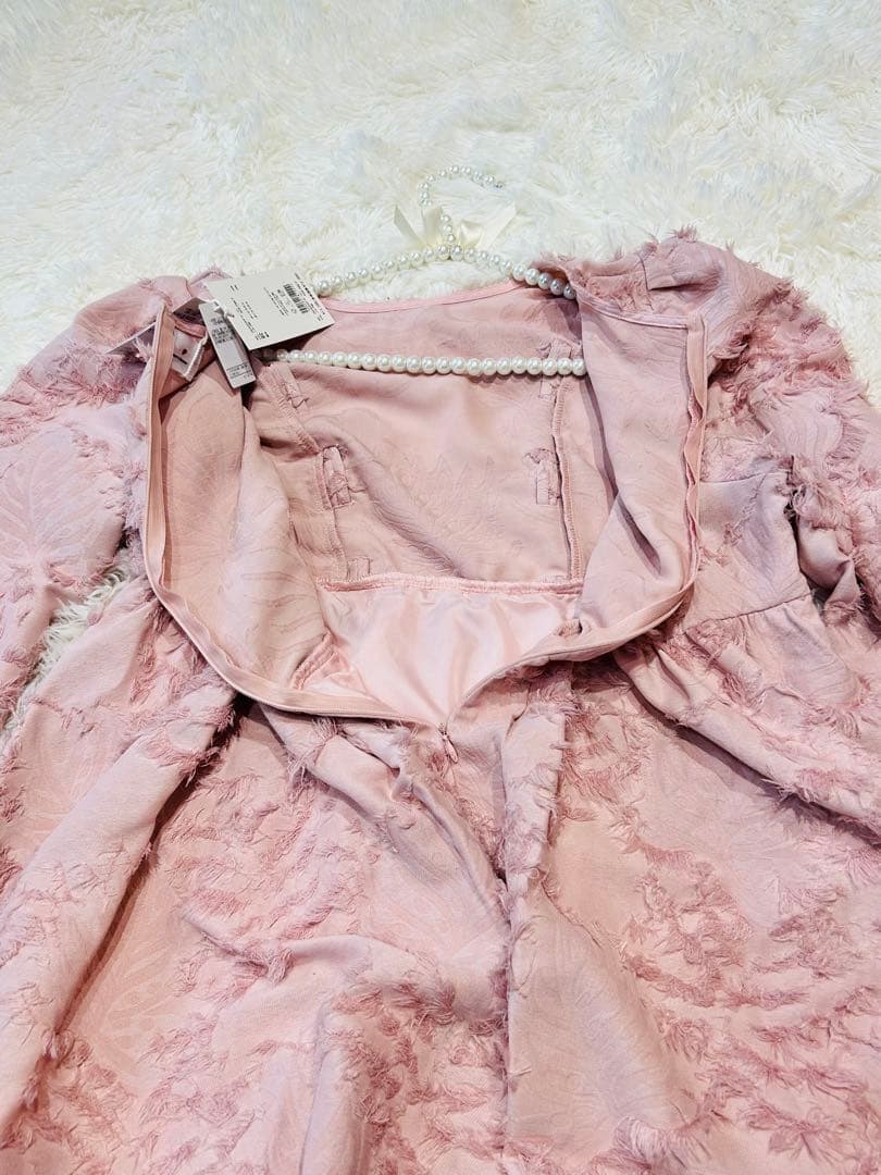 【新品タグ付】merry jenny リボンフリンジジャガードチュニック ピンク