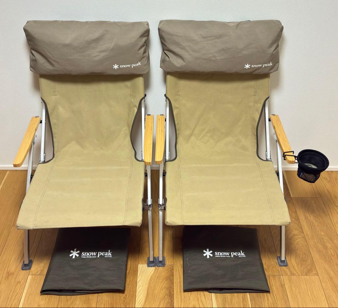 スノーピーク　ローチェア30 カーキ、ローチェアクッションプラス、カップホルダー