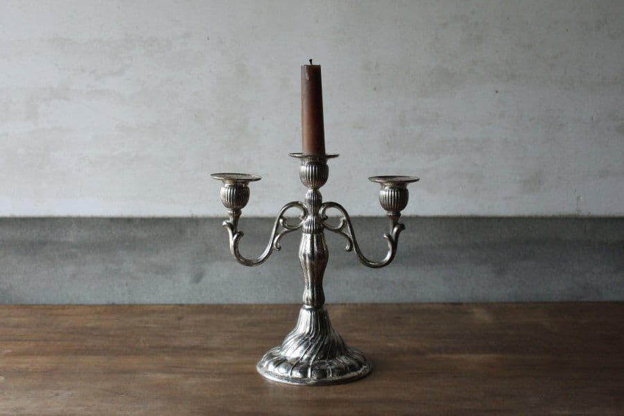 【３連キャンドルスタンド】蝋燭 ホルダー 古道具 蚤の市 ブロカント