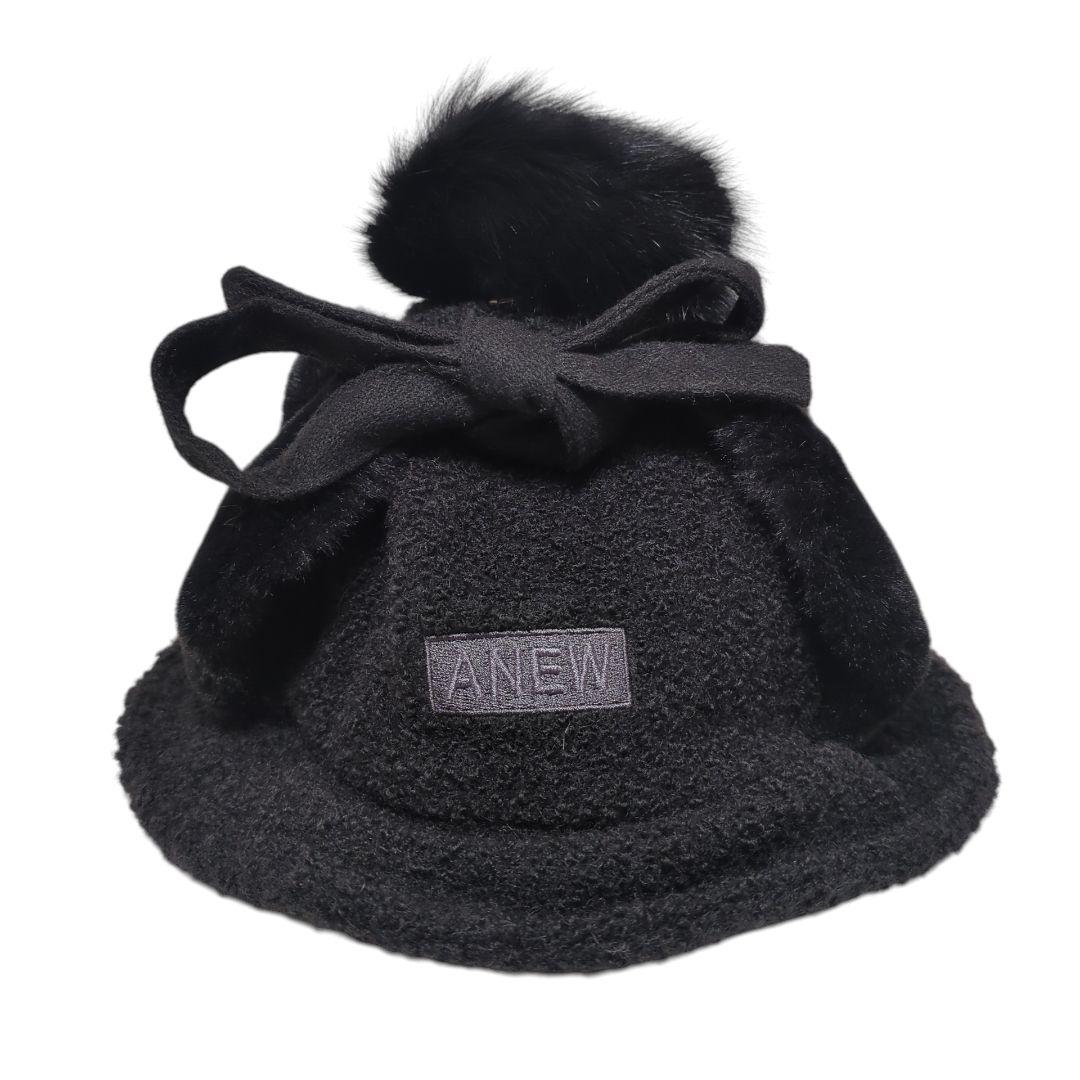 【中古良品】アニューゴルフ　バケットハット　耳当て　ボンボン　ブラック