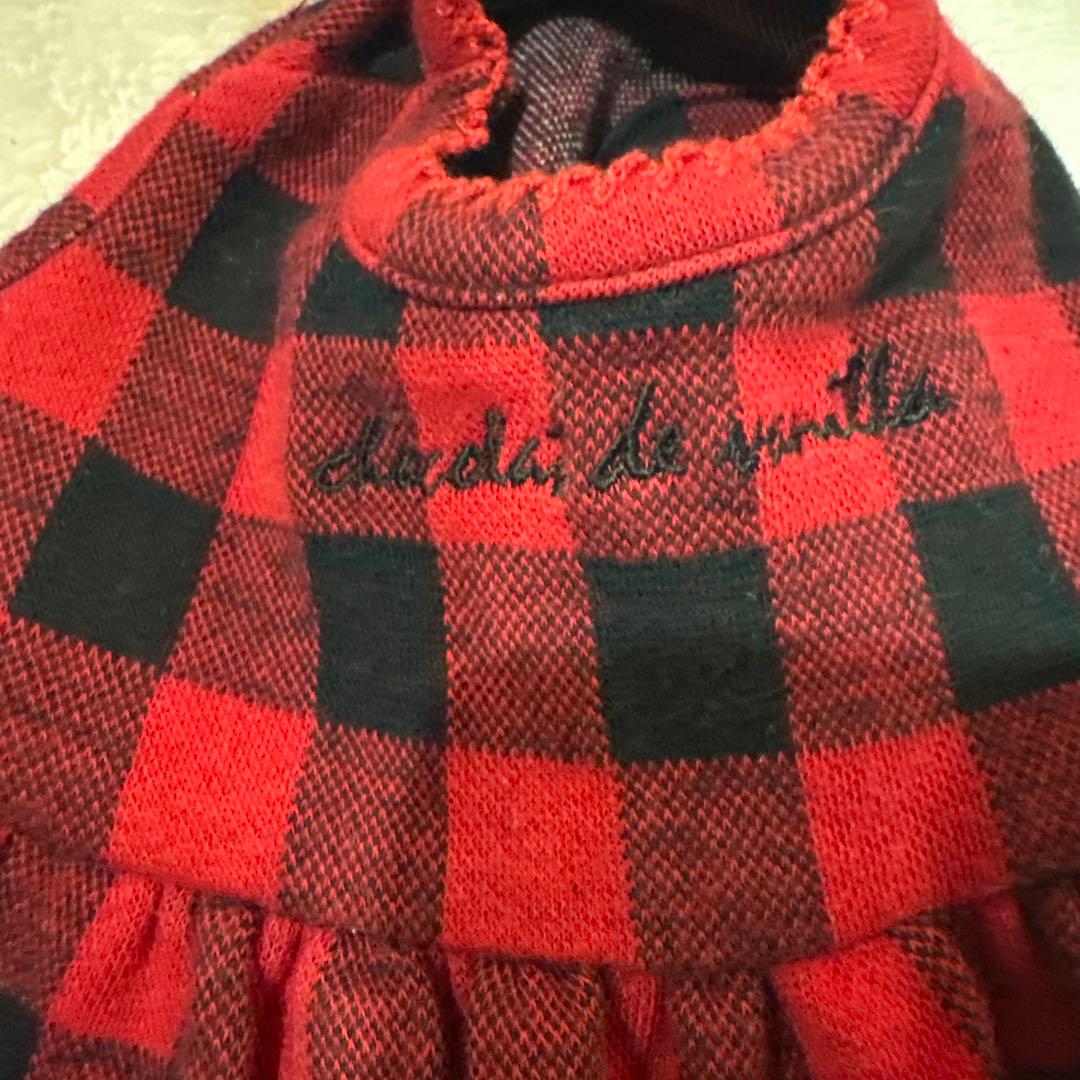 犬服 赤と黒のチェック ワンピース