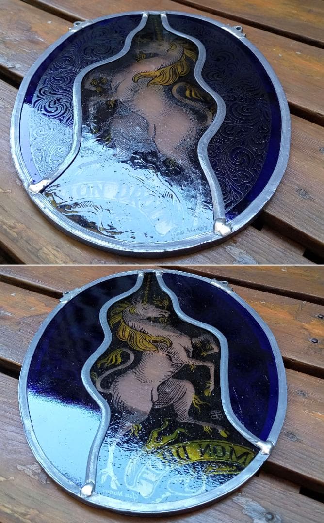 ステンドグラス Unicorn ユニコーン青の大判 グラスマスターズ社