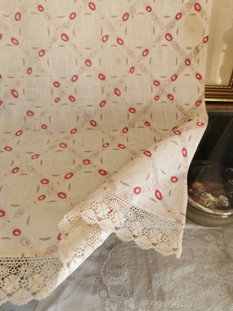 アンティーク トレリスローズ花柄フレンチファブリック レース装飾カーテンパネル