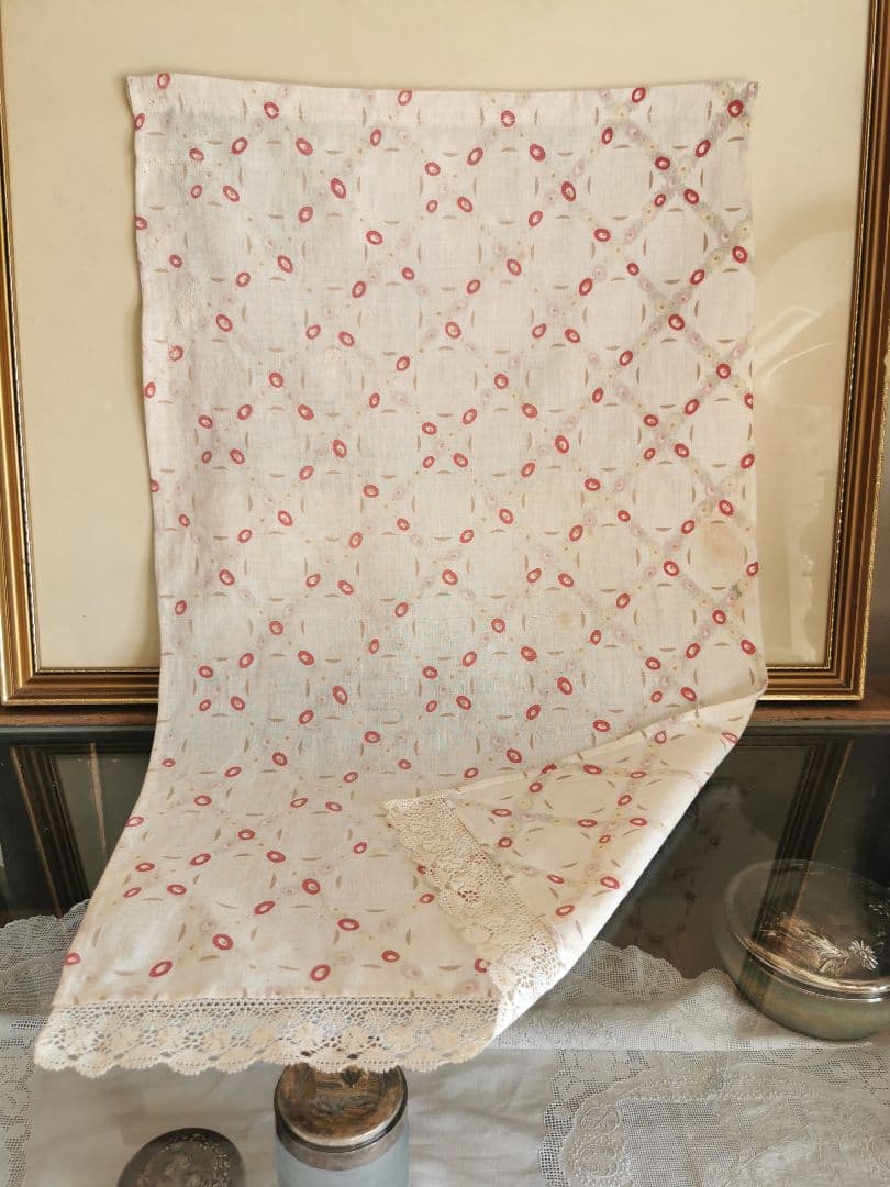 アンティーク トレリスローズ花柄フレンチファブリック レース装飾カーテンパネル