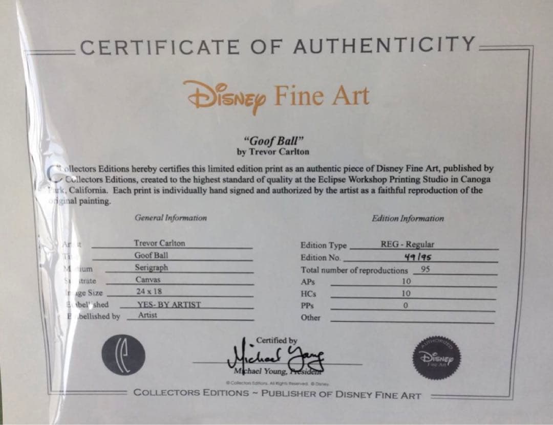 GOOFY   COA保証書付き　ＧＯＯＦＹ　グーフィー 　油彩　ディズニー