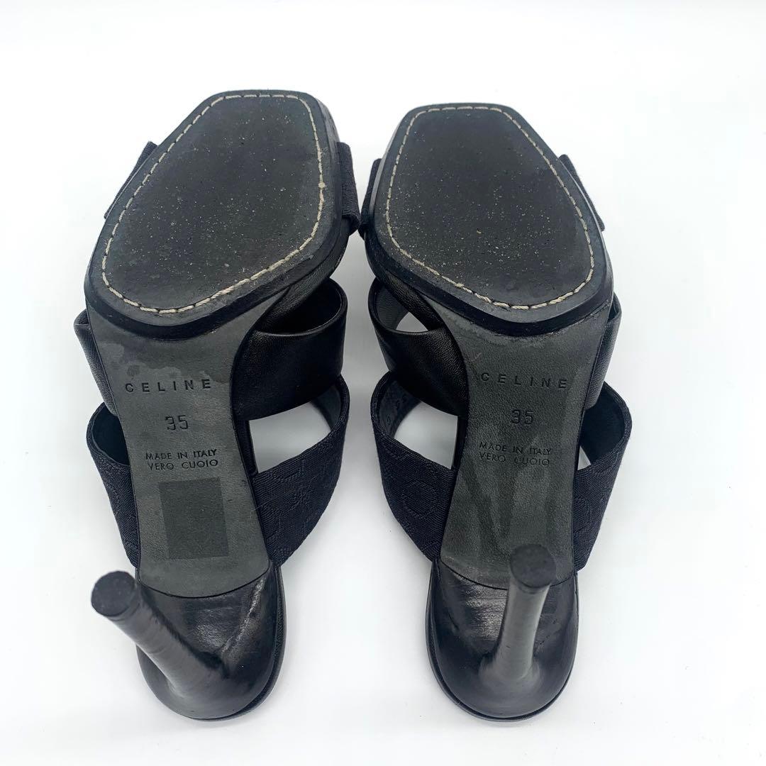 セリーヌ ミュール サンダル キャンバスロゴ レザー ブラック 22cm 箱付き