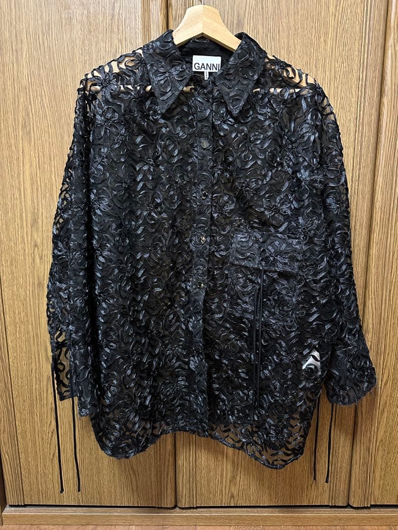 トップス 2024SSGANNI RIBBONTULLERAGLAN SHIRT