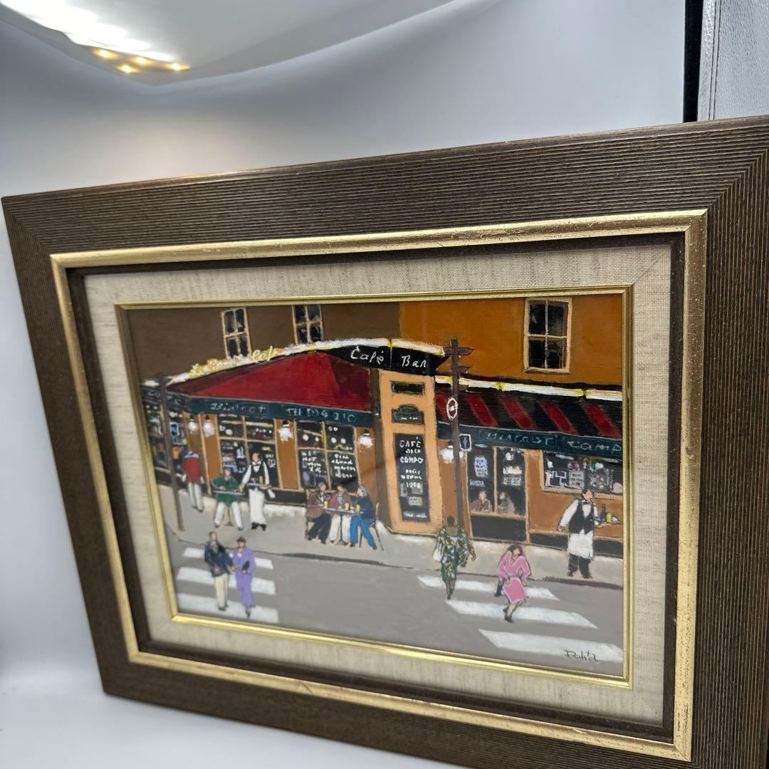 カフェの風景 油彩画