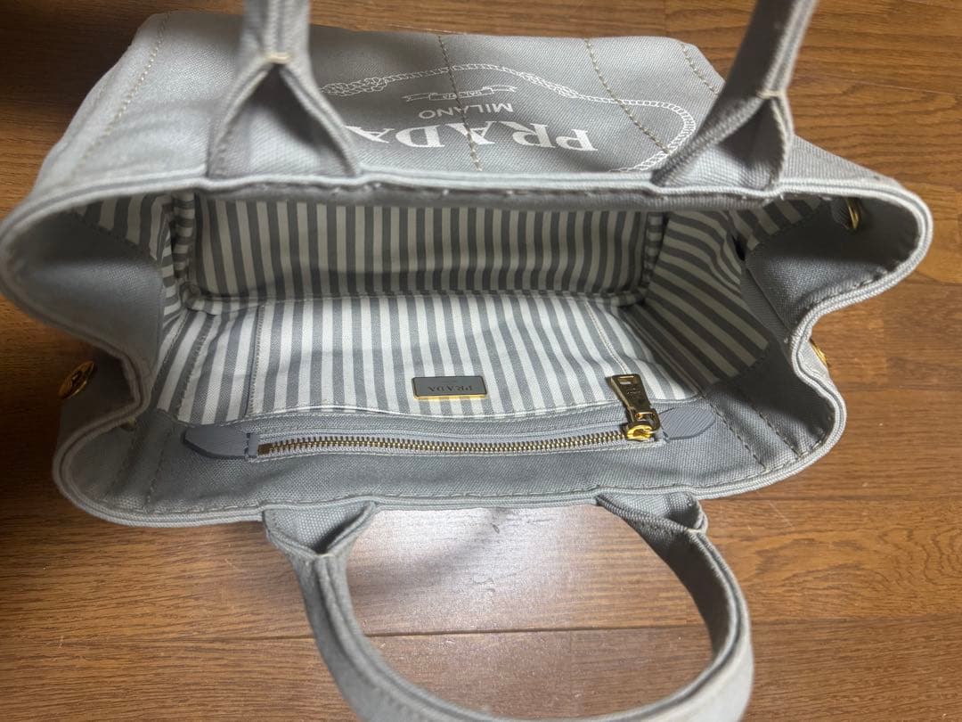 美品　PRADA カナパ　グレー キャンパスバッグ