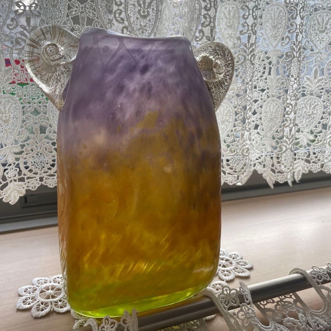 耳付　角花瓶　ガラス工房　アンティーク風　花瓶