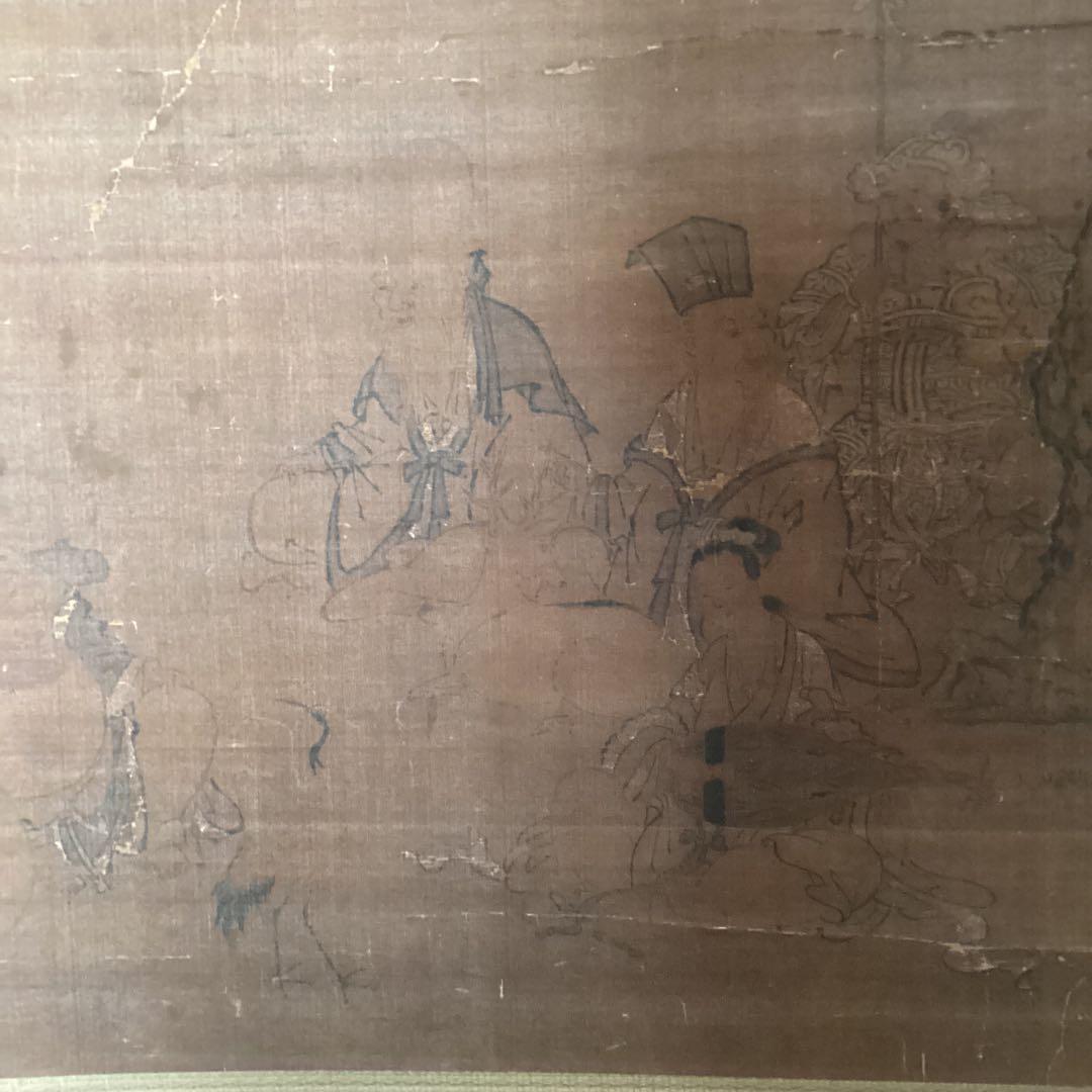 狩野探信　　絹本着色　七福神之図　　軸先木　合箱　掛軸一幅 レアな作品