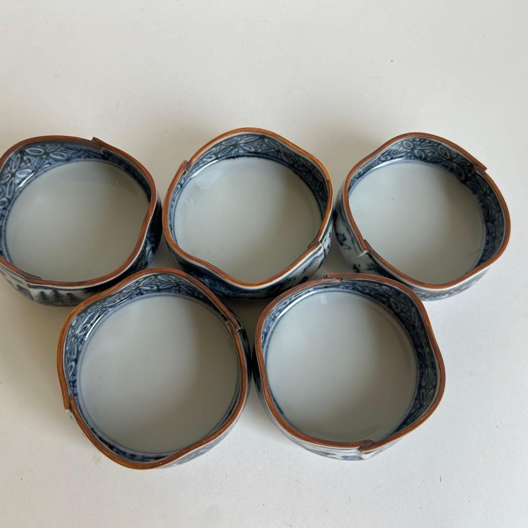 【未使用】清水焼 向付 陶器 染付 中鉢 小鉢 セット 5客揃い