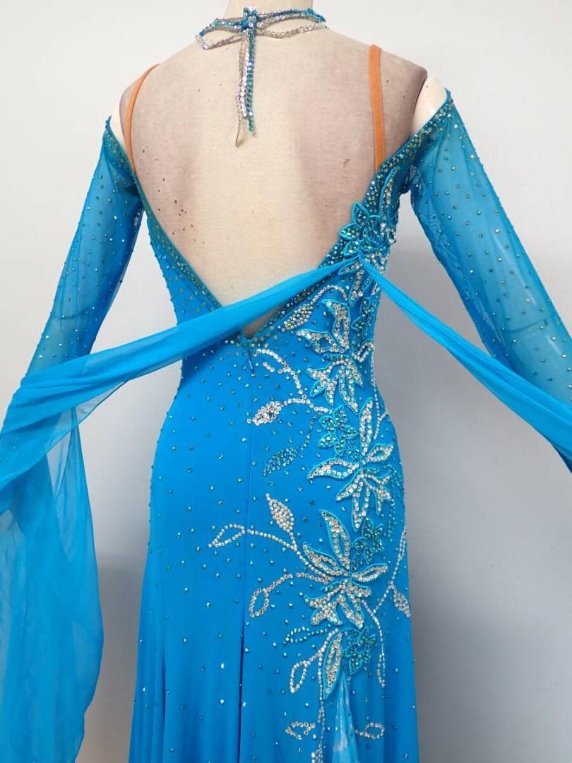 B1307★水色/スワロフスキー/ワンピース/スタンダードドレス☆社交ダンス