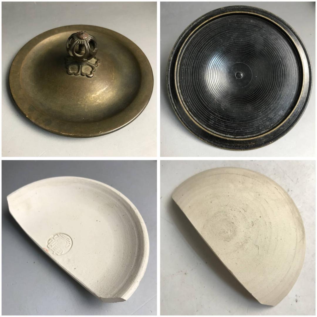 鬼面風炉 風炉師/市ノ瀬宗定 唐銅 鉄釜/銘無し 朝鮮風炉釜 真鍮蓋