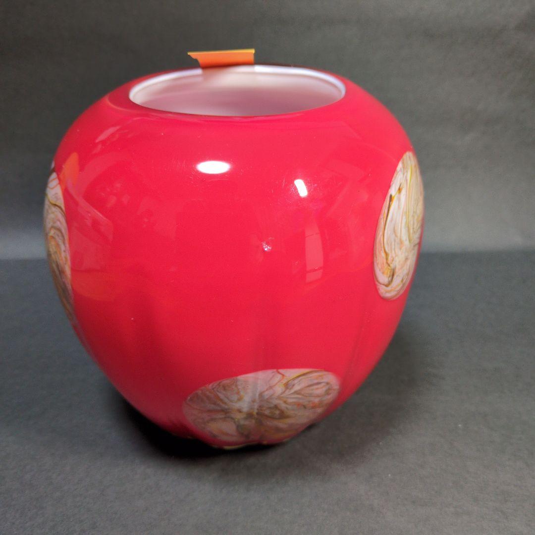 赤いマーブル模様のガラス花瓶　レッド