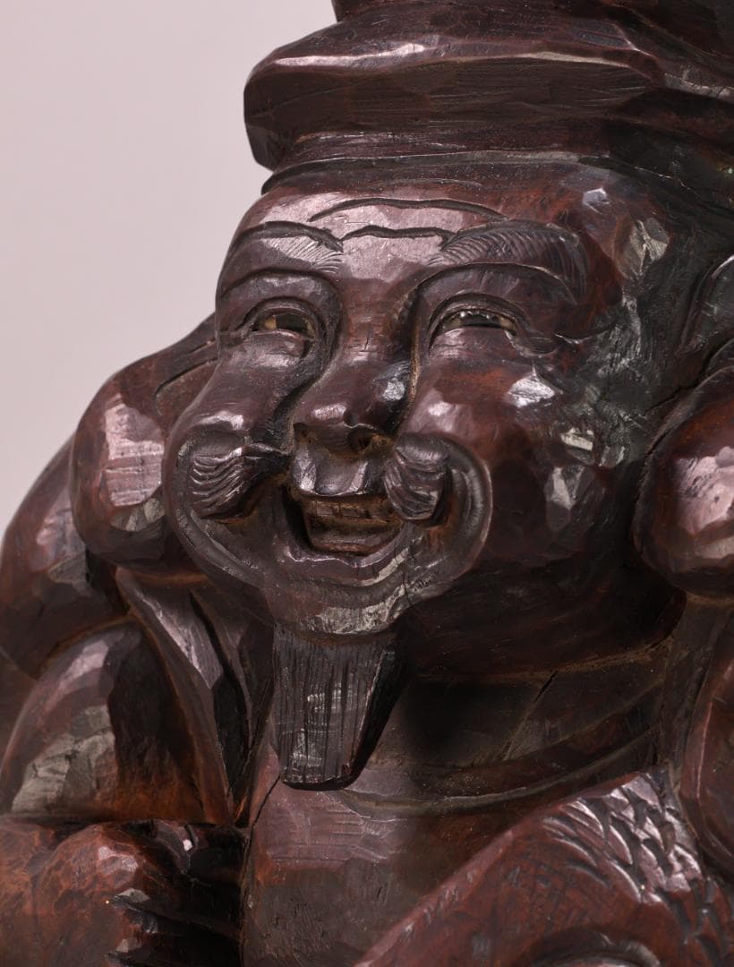 BK201　時代木彫　江戸期　大隅源義縄 作　恵比寿像　大黒像　玉眼　江戸ガラス