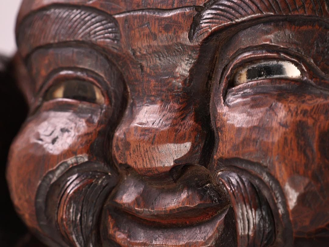 BK201　時代木彫　江戸期　大隅源義縄 作　恵比寿像　大黒像　玉眼　江戸ガラス