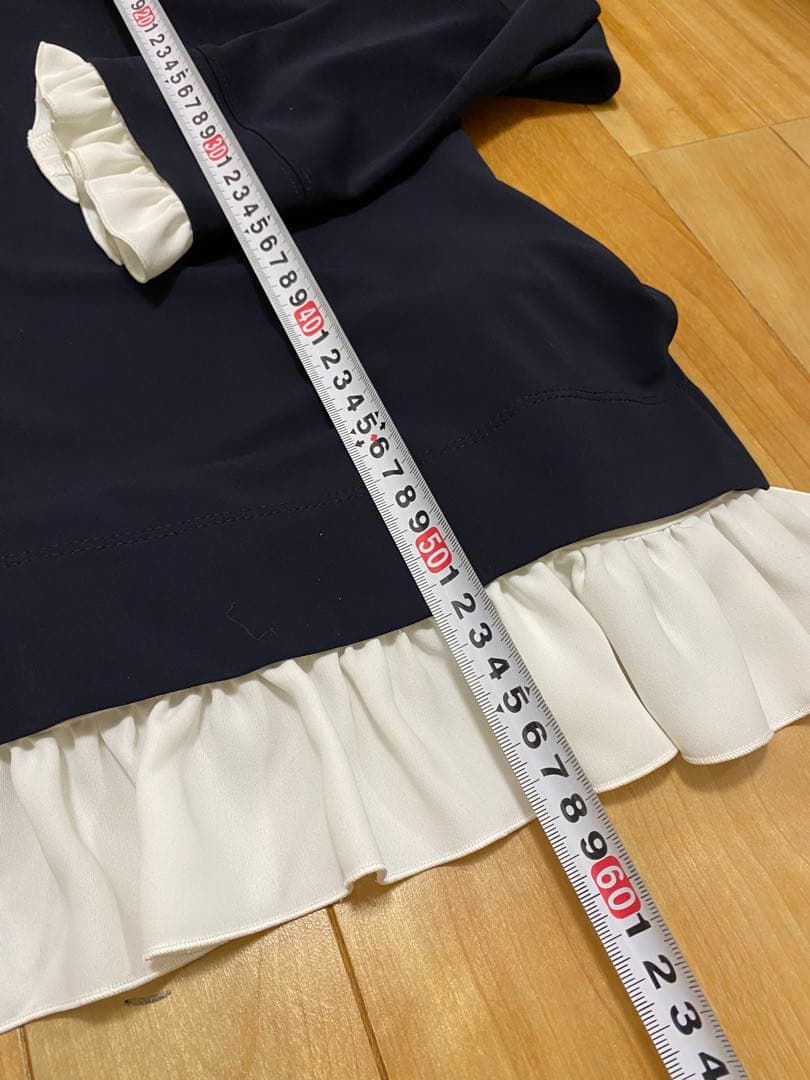 mプルミエ　未使用タグ付きネイビー フリル付き長袖トップス