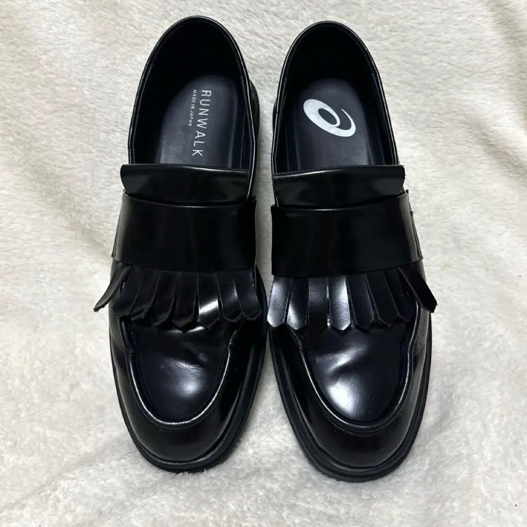 アシックス　ランウォーク　ローファー　24cm　フリンジ　レディース　EE 黒