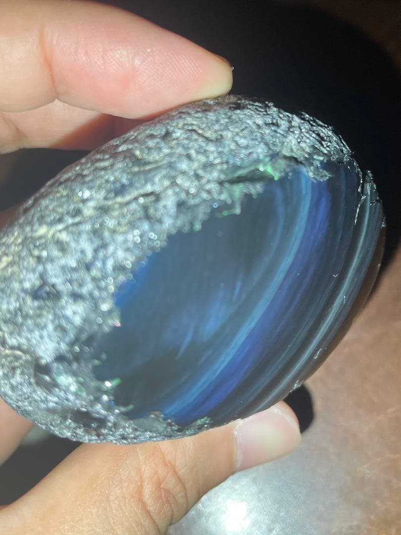 研磨品　十勝石玲瓏　複合色レインボーオブシディアン