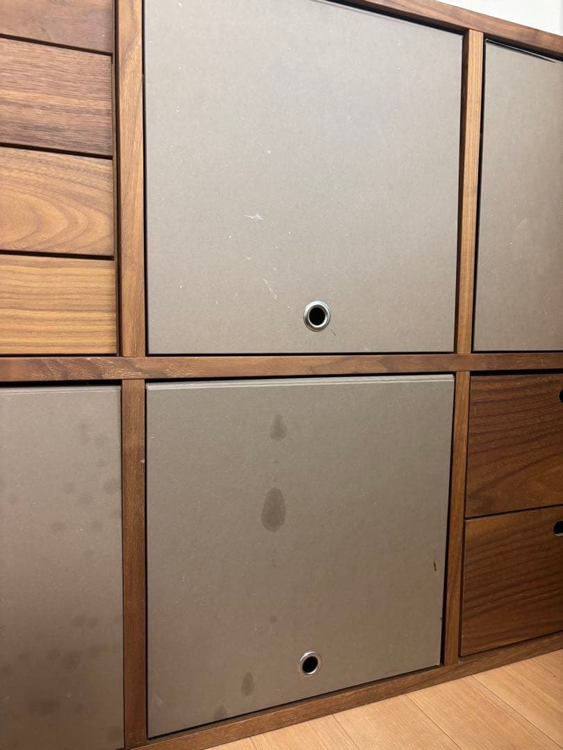 【送料込・無印良品】スタッキングシェルフ ウォールナット ５段×２列 引出し3個