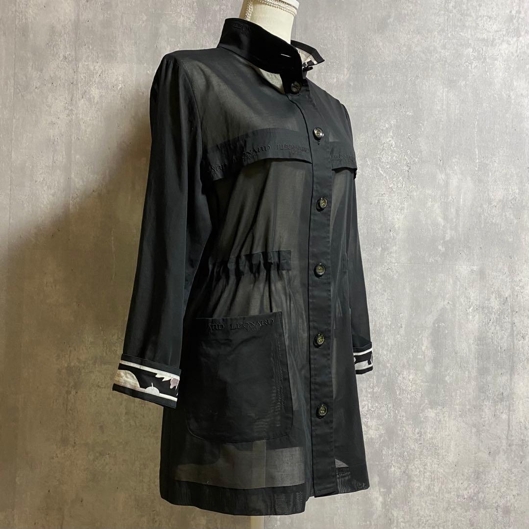 LEONARD SPORT スタンドカラー コート シアー素材 黒 L