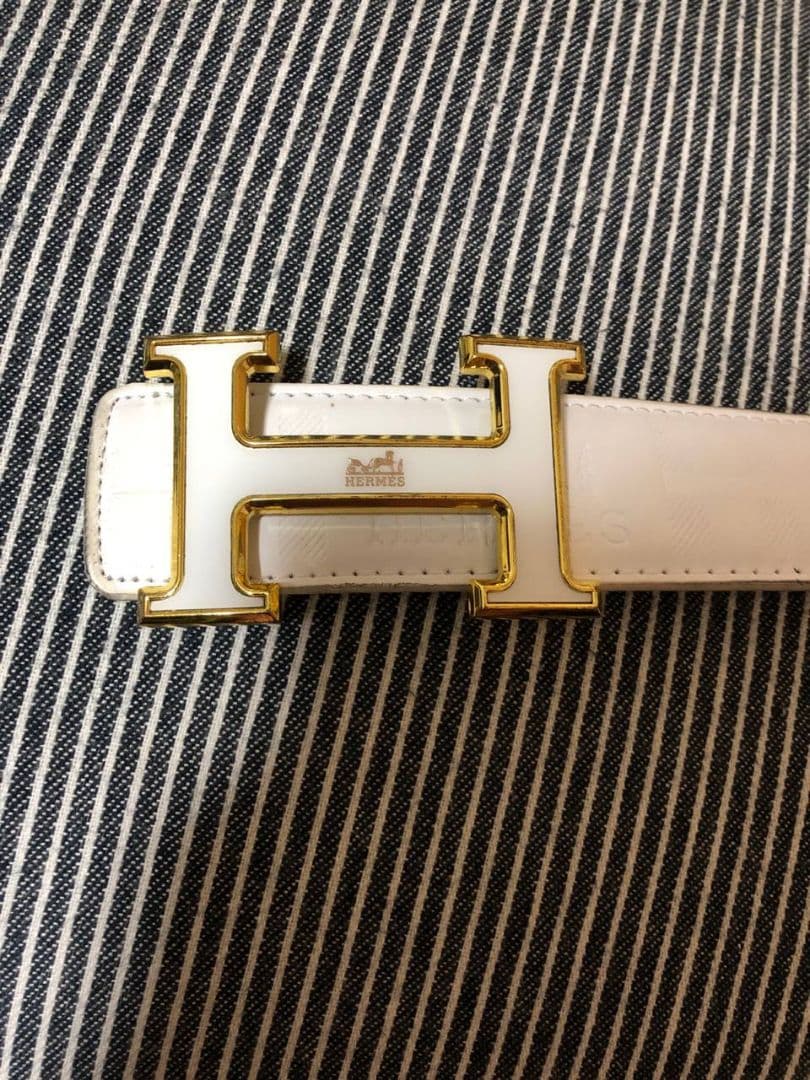 まみもも HERMES調 ホワイトレザーベルトH型バックル 2個セット