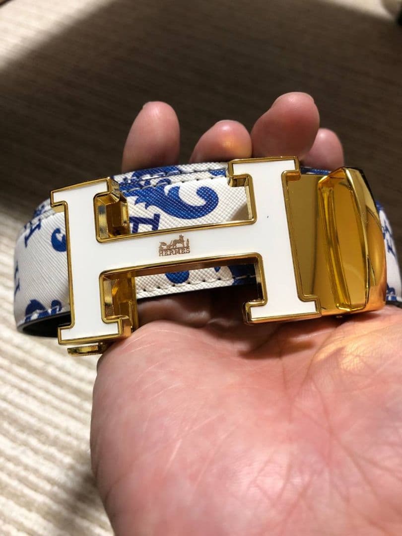 まみもも HERMES調 ホワイトレザーベルトH型バックル 2個セット