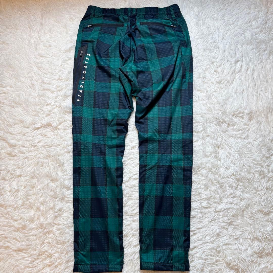 未使用級 パーリーゲイツ チェック柄 蓄熱 裏起毛 ナイロンパンツ リング付 L