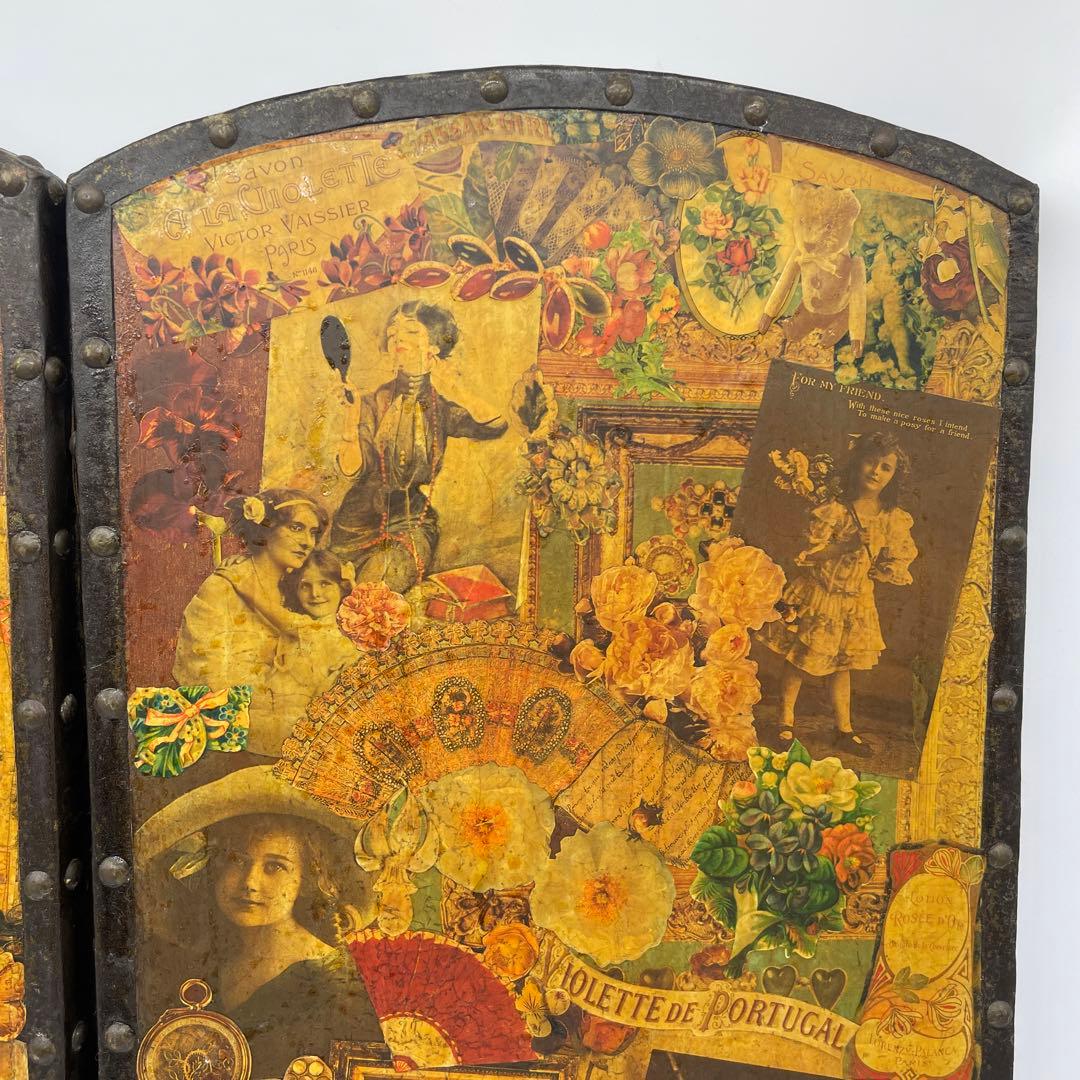 海外製　ヴィンテージ　アンティーク　デコパージュパネル　スクラップスクリーン