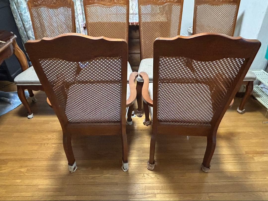 豪華なる楕円形木製⭐︎延長テーブルと椅子6脚セット