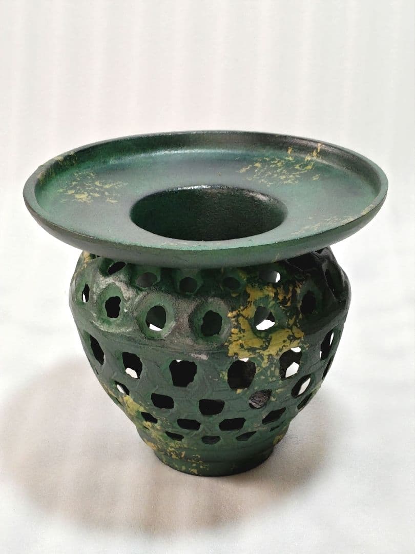 特製美術床置　金属工芸　御所車　花器　花生　花びん　花入　菊模様　置物飾り