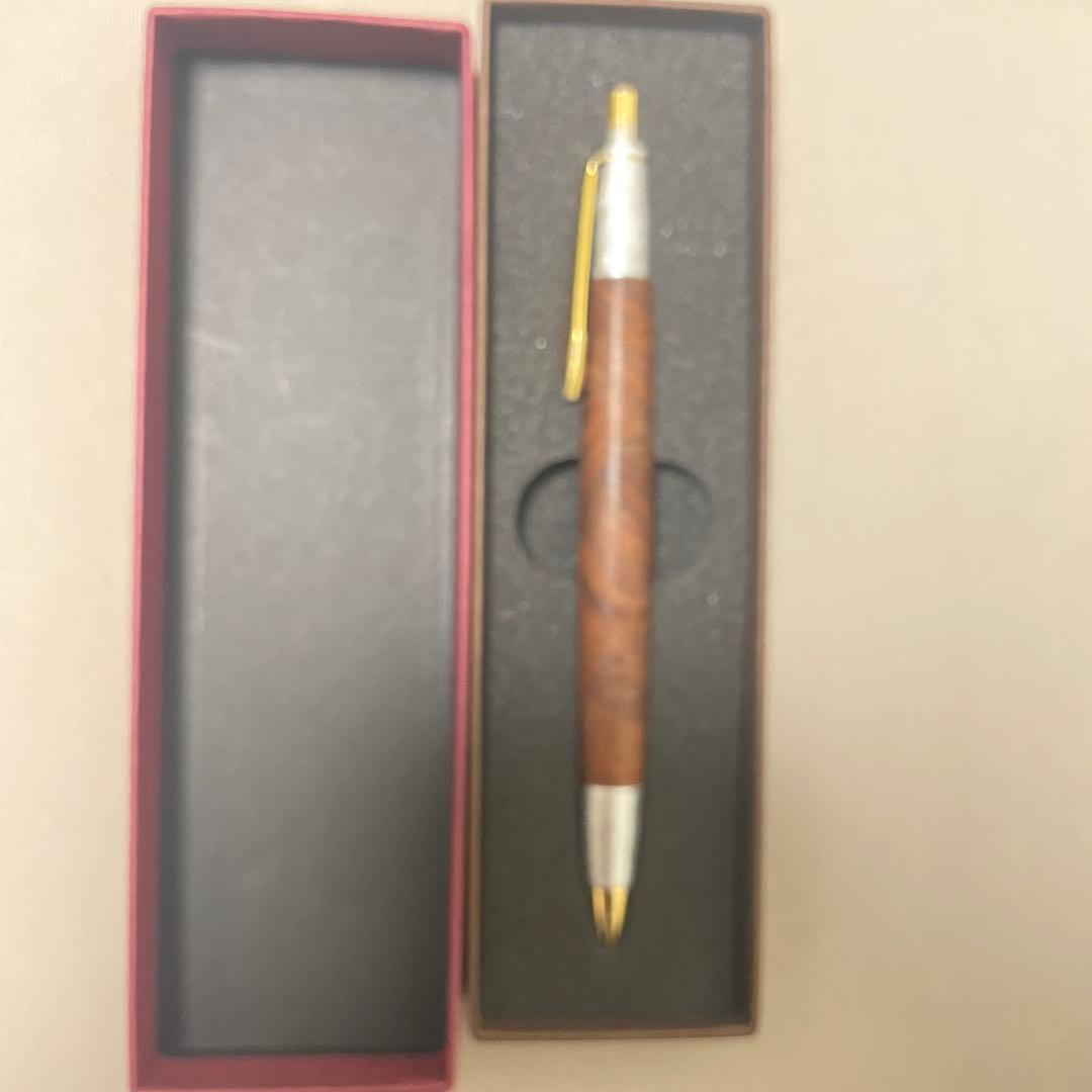 野原工芸似　花梨瘤　シャープペンシル　ゴールド　斑紋純銀色仕様
