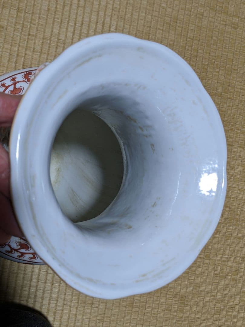 ♦中国陶磁器 紅釉花卉文様 貼花 蕾花双耳瓶 花瓶 民国時代 華東堂製 骨董品