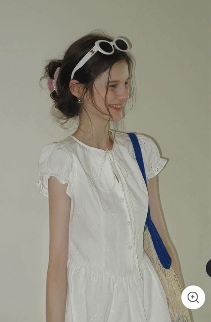 EGGKA ワンピース レディース ノースリーブ アイレット ミニドレス 白 M