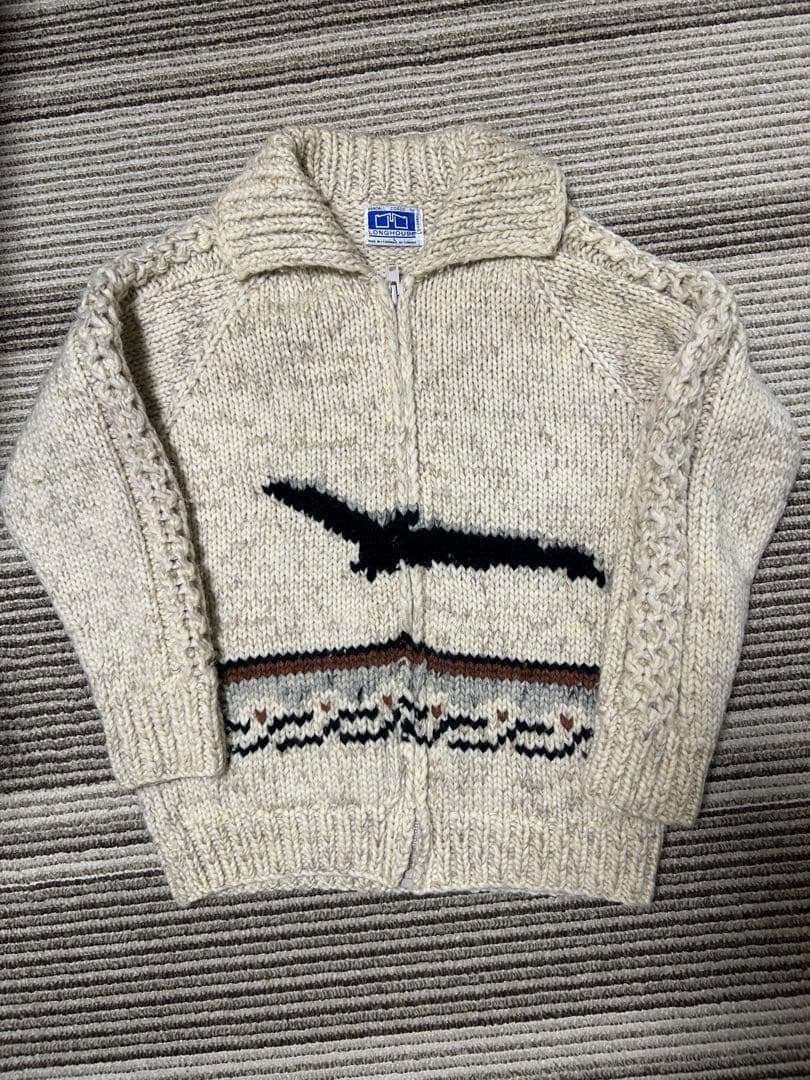 【名作】80s LONGHOUSE カナダ製 カウチンセーター イーグル柄