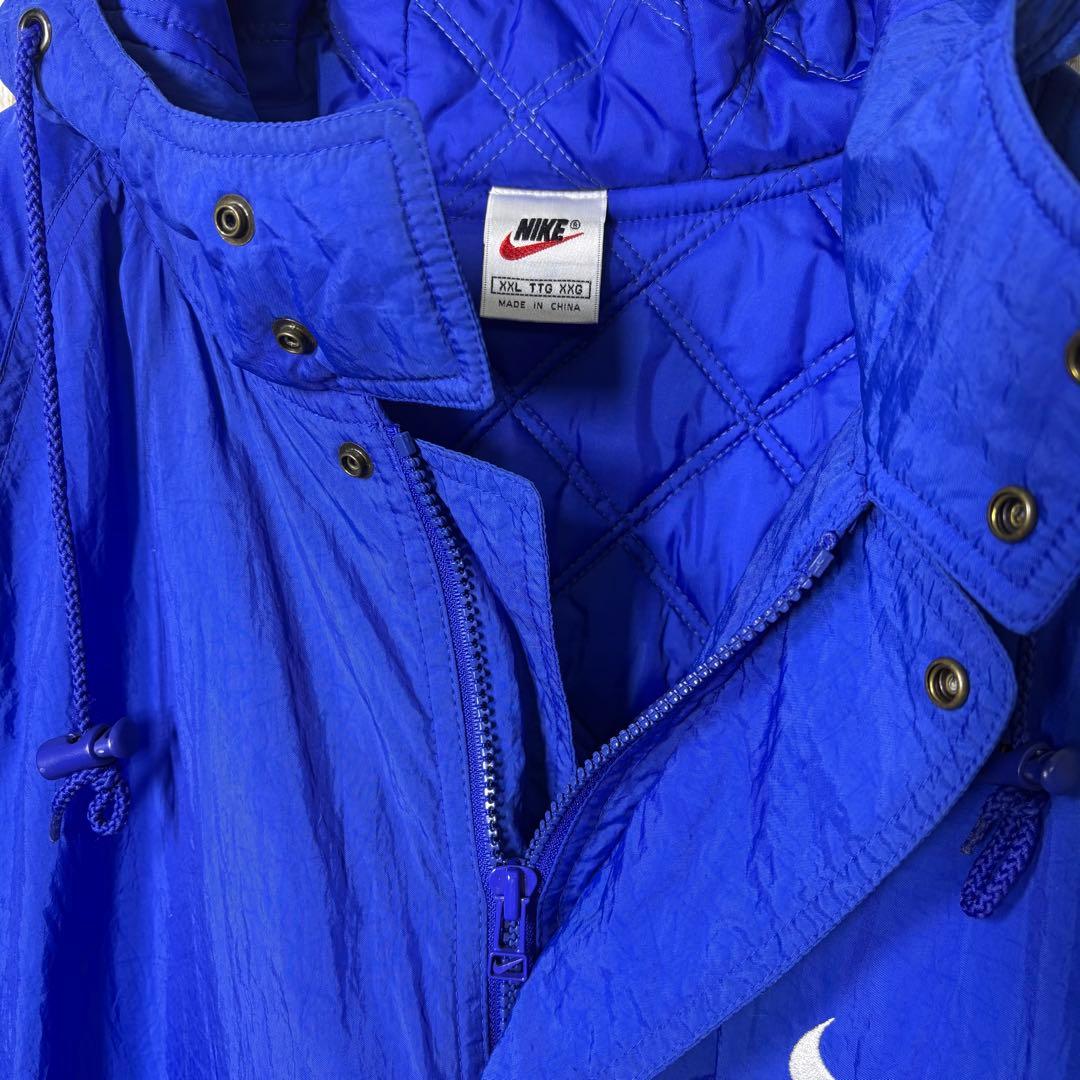 ナイキ 白タグ ナイロンジャケット ロゴ刺繍　ベンチコート 青　XXL