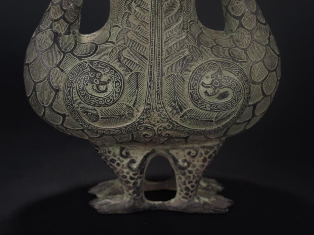 社長贓品　唐物　中国西周　青銅製孔雀花瓶　※激安骨董品 AK465A7-3