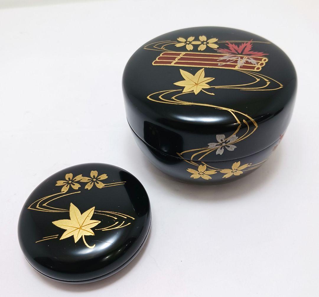 Y3336-4 茶道具 金彩 春秋流水蒔絵 棗・香合 2点セット　う