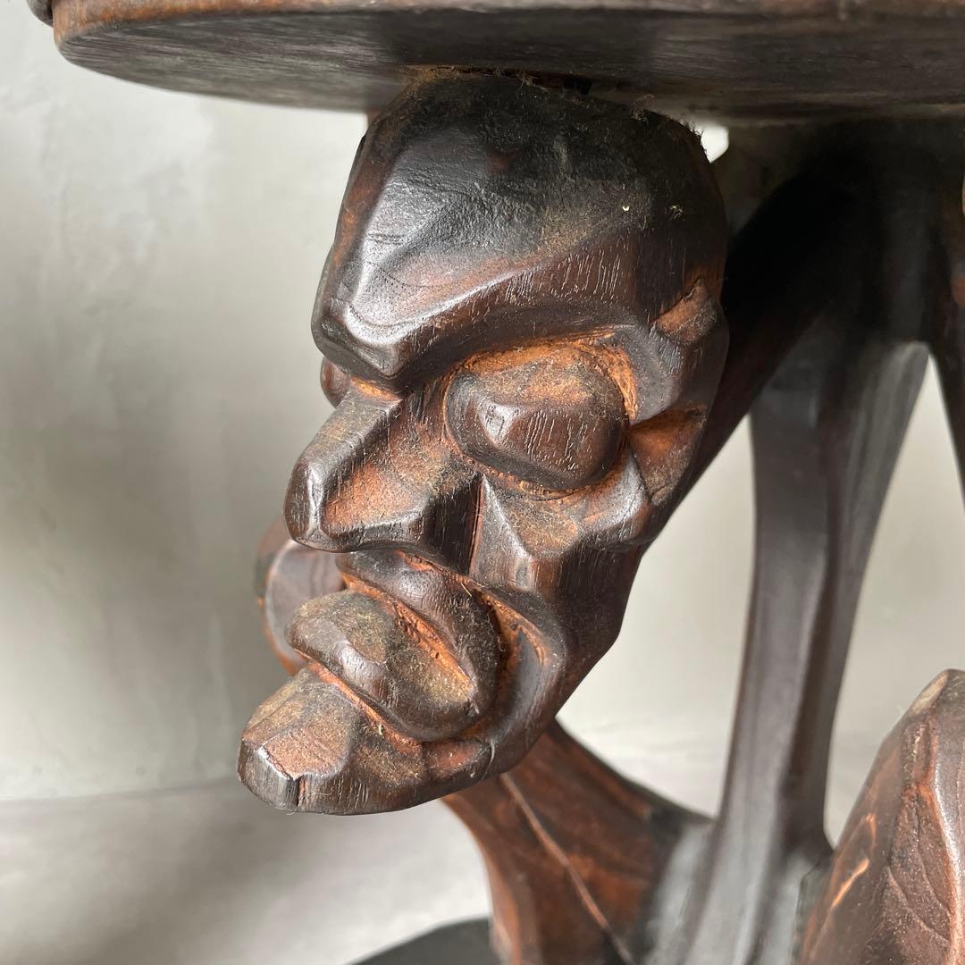 木製　木彫り　アフリカ　スツール　ガーゴイル　丸椅子　ヴィンテージ　民芸