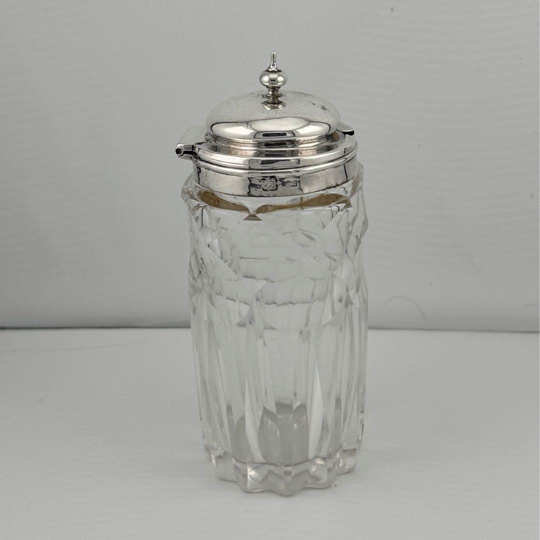 ヴィクトリアンシルバーリング＆カッティングガラスジャー調味料等入れ