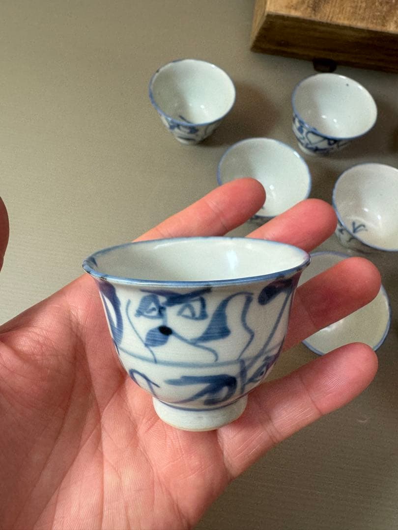 2906 景徳鎮　湖田古窯　蒸茶碗　8客