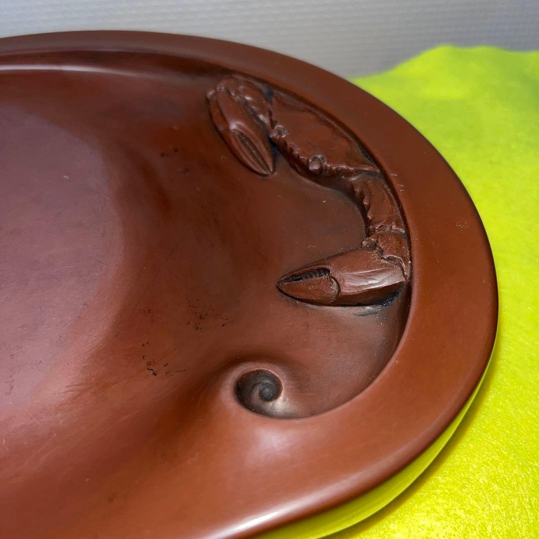 ⭕️紅渓石硯　硯　蟹彫刻　鮑型硯特別製作品美品　崎川羊堂　20cm超　1.7kg超