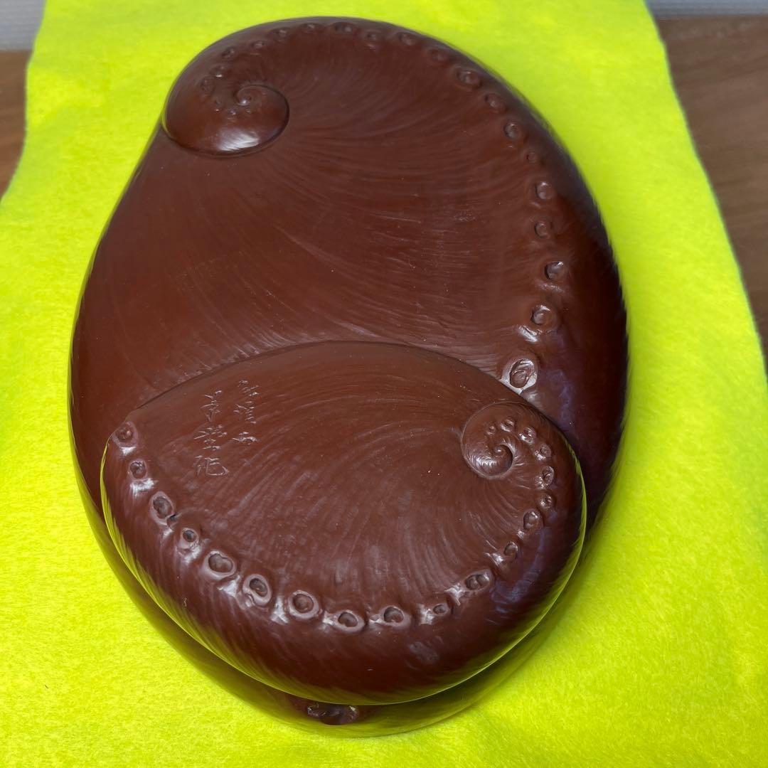 ⭕️紅渓石硯　硯　蟹彫刻　鮑型硯特別製作品美品　崎川羊堂　20cm超　1.7kg超