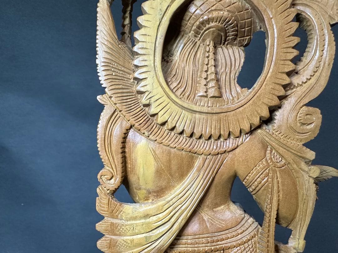 インド　白檀　木彫り　弁財天　仏教美術　仏像 骨董 木像　木製　仏教　密教