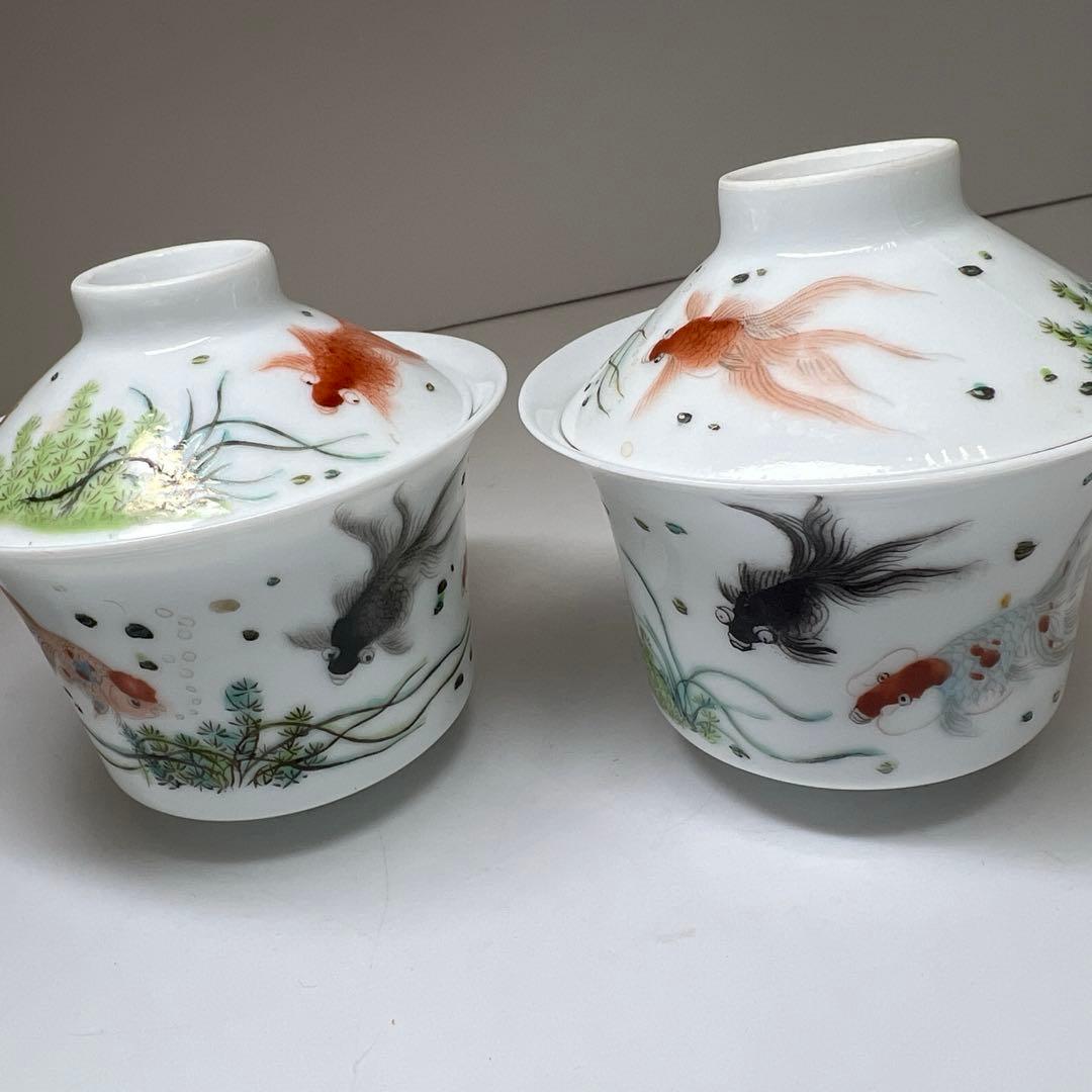 中国美術　粉彩蓋茶碗5客　口径約9㎝　東Y8-0204☆2Fタトチ