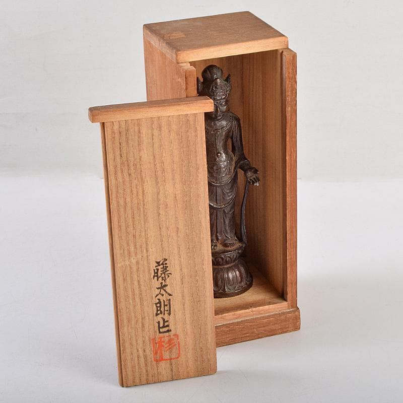 仏教美術　杉浦藤太朗作　ブロンズ　聖観音像　仏像　置物　共箱　D　R9514