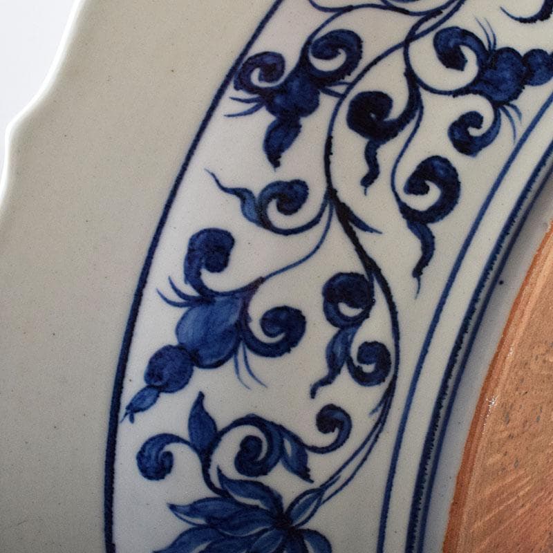 中国　青花　山水麒麟文盤　大皿　輪花皿　直径約41㎝　V　7324C