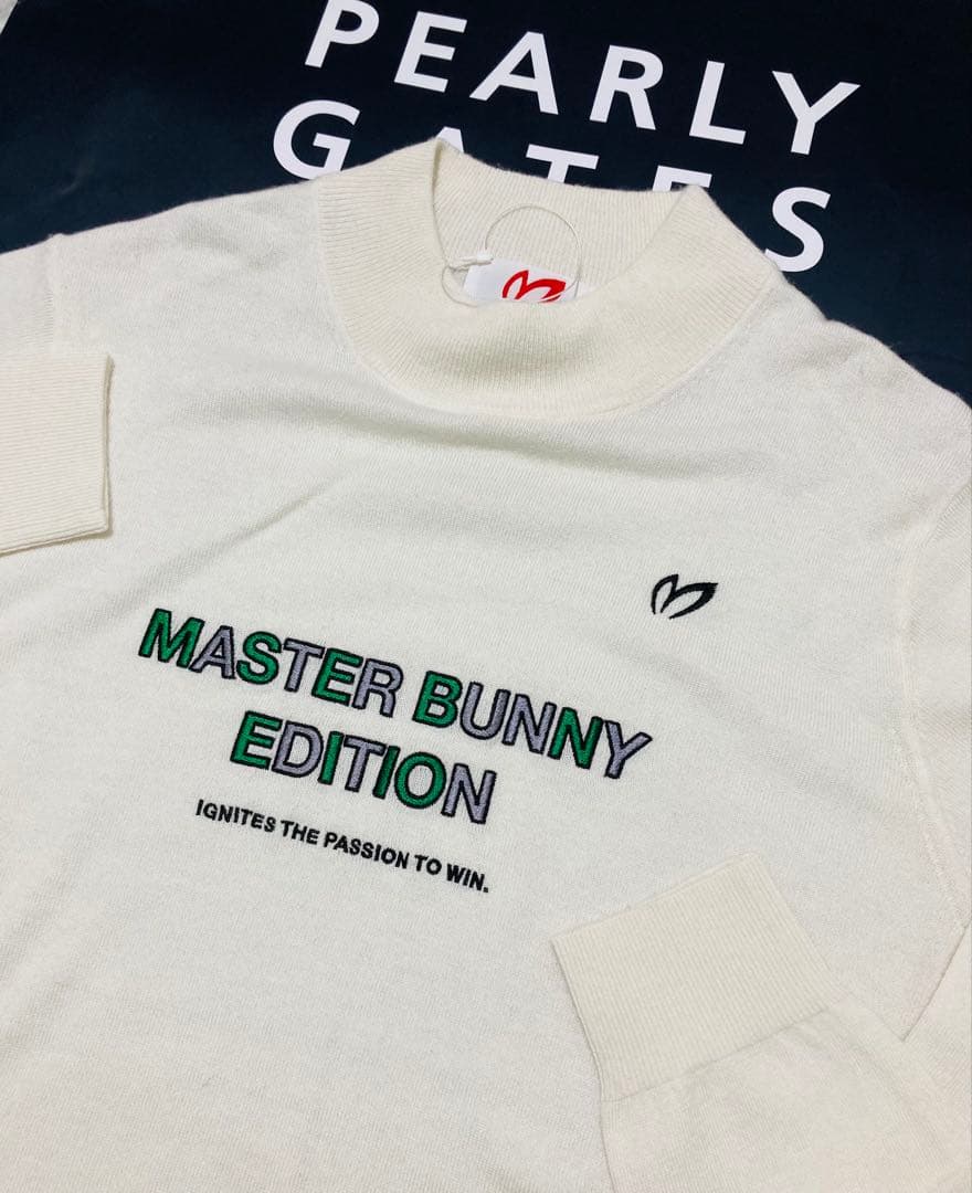 新品 パーリーゲイツ マスターバニー カシミヤ混 タートルネックニット(5)L白