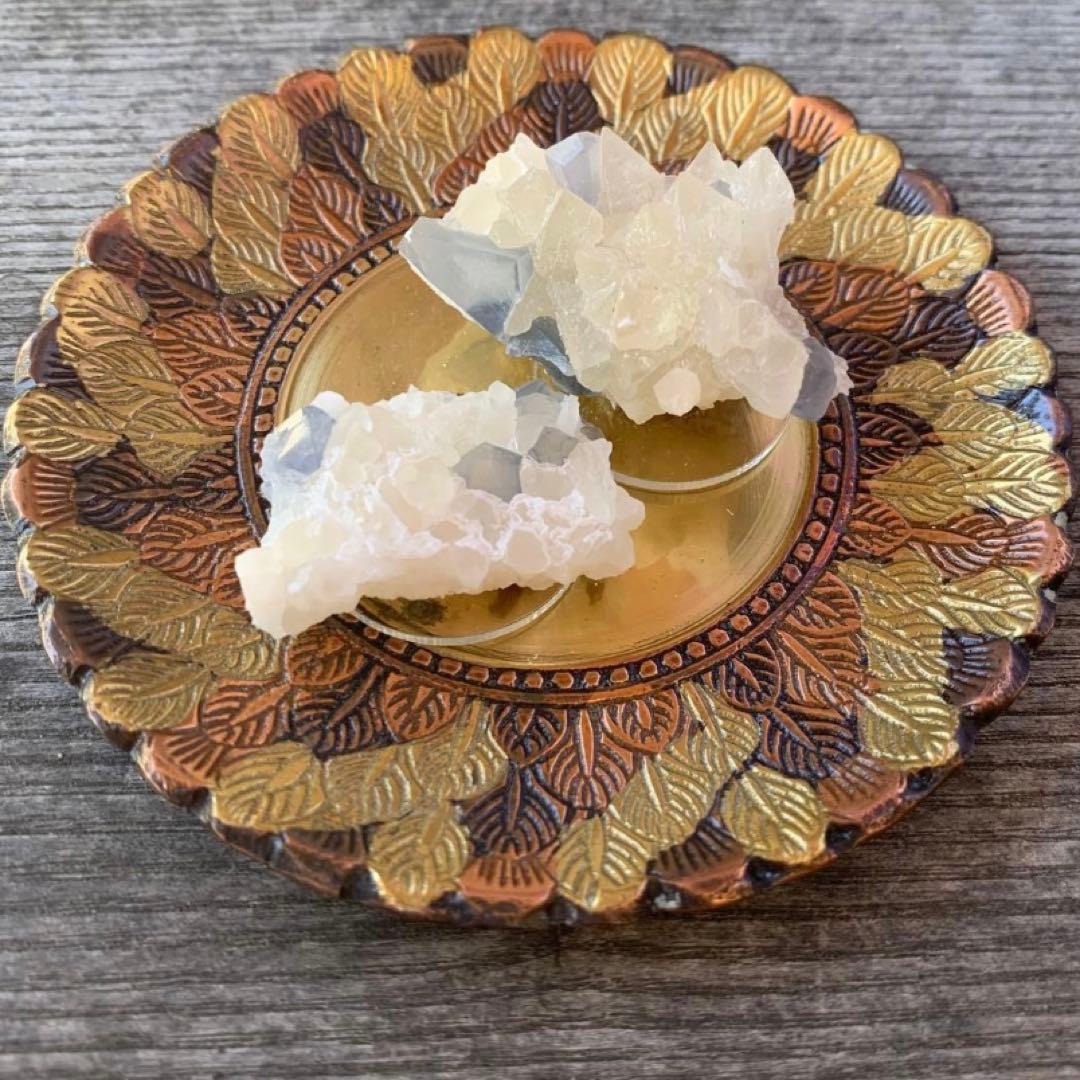 希少！カルサイト共生のセレスティン結晶標本A/2個セット/原石/鉱物/クラスター